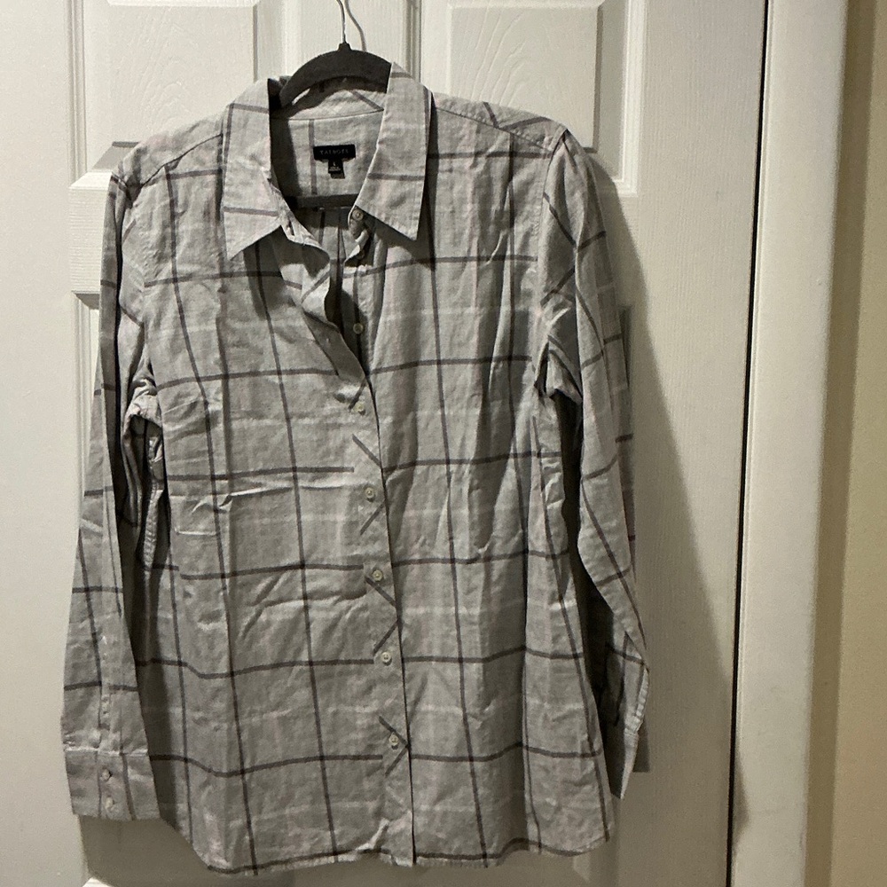 Talbots Gray and Pink Plaid Shirt
